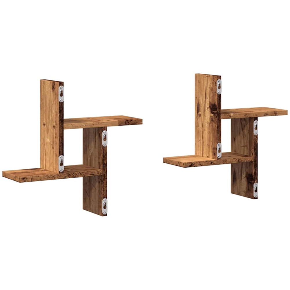 vidaXL Set of 2 3 Shelf Old Wood Floating Wall Shelf Image 6