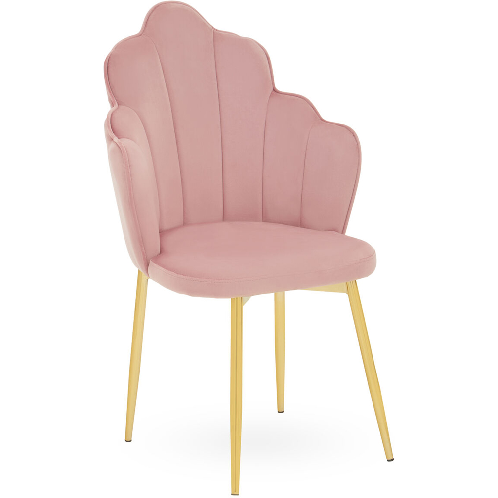 Premier Housewares Tian Pink Velvet Dining Chair with Gold Metal Legs Image 2