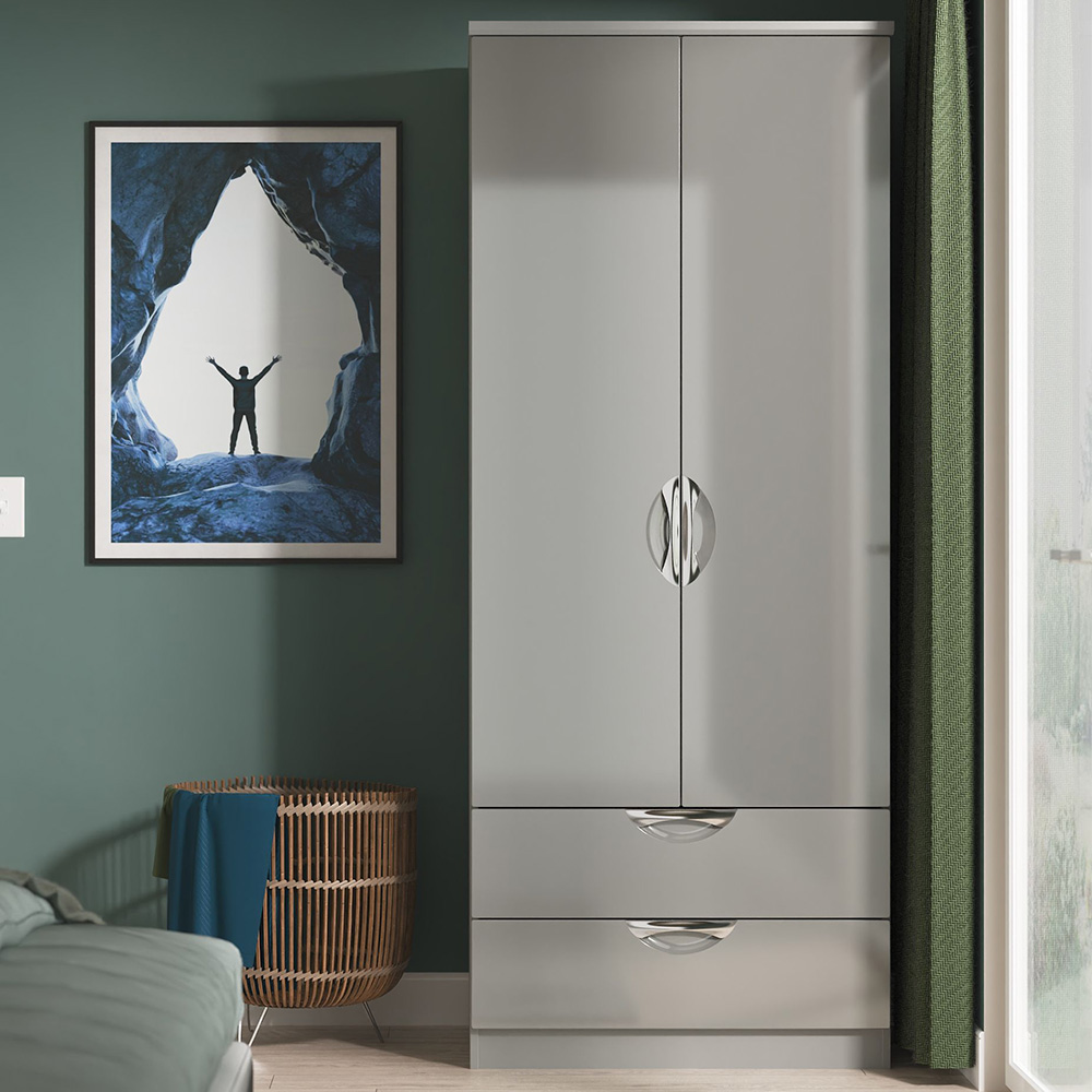 Crowndale Camden 2 Door 2 Drawer Grey Gloss and Dusk Grey Wardrobe Ready Assembled Image 1