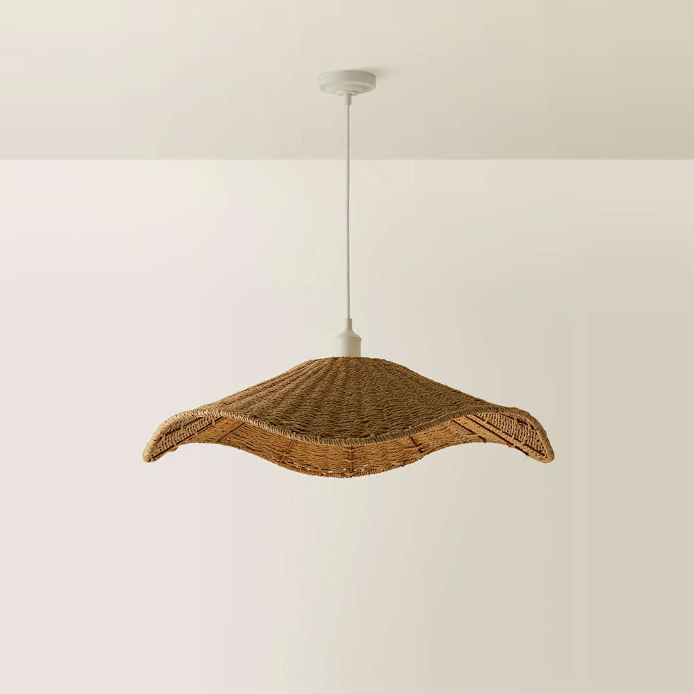 ValueLights Loretta Natural Wicker Wave Shade Ceiling Pendant Light with Bulb 52cm Image 3