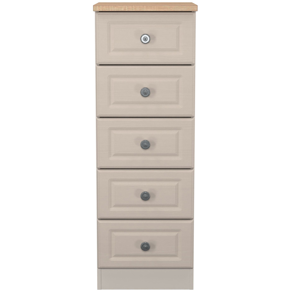 Crowndale Norfolk 5 Drawer Kashmir Ash and Bardolino Oak Tall Bedside Cabinet Ready Assembled Image 2