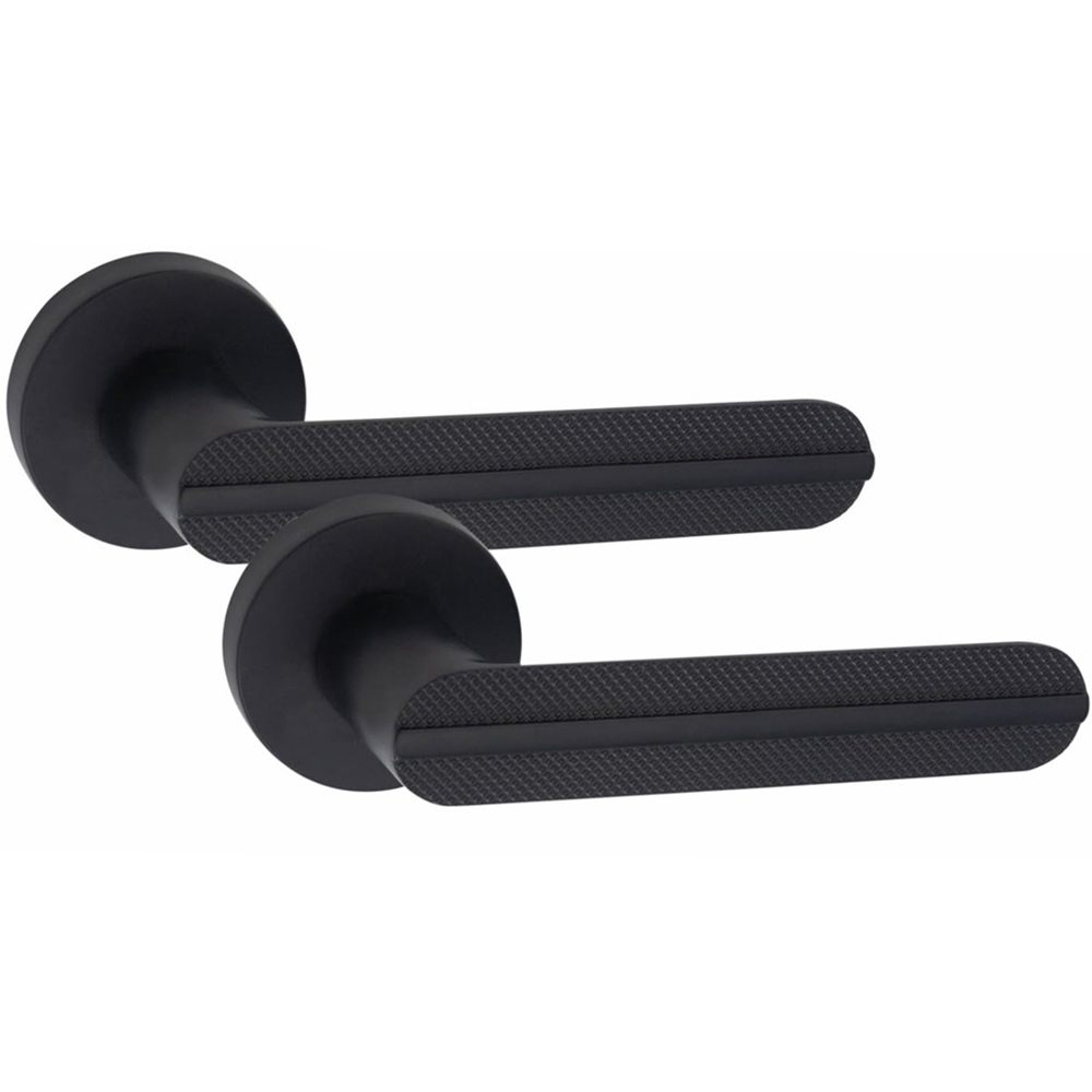 Golden Grace Matt Black Modern Lima Euro Lock Door Handle Set 70mm Image 3