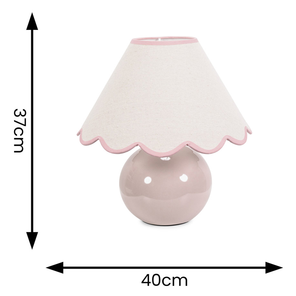 ValueLights Bosco Natural Stone Linen Pink Trim Scallop Shade Ceramic LED Table Lamp Image 4