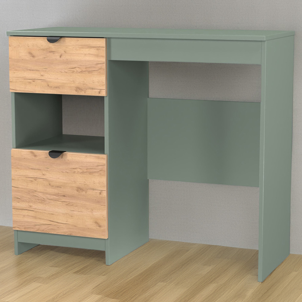 Crowndale Bora 2 Drawer Single Shelf Gold Oak and Reed Green Vanity Image 1