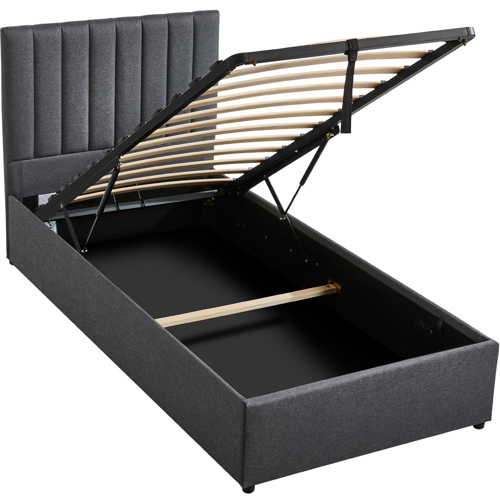 VIDA DESIGNS Vellaro Single Dark Grey Linen Fabric Ottoman Bed with Headboard Image 2