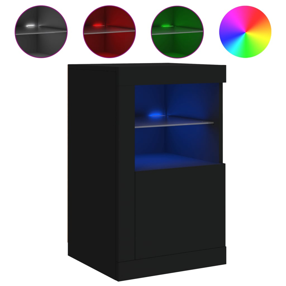vidaXL Single Door 2 Shelf Black Side Cabinet with LED Lights Set of 2 Image 5