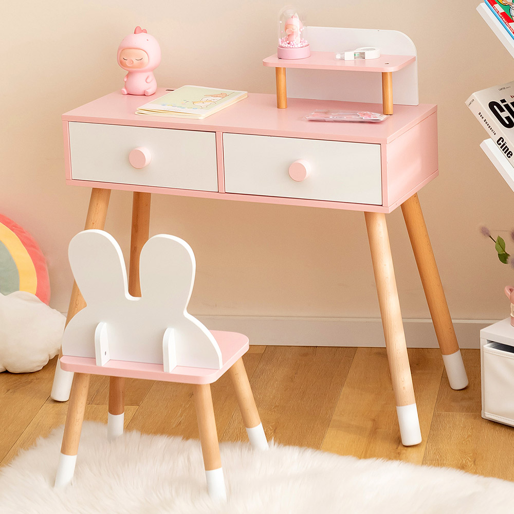Costway Kids White Princess Vanity Table and Chair Set Image 1
