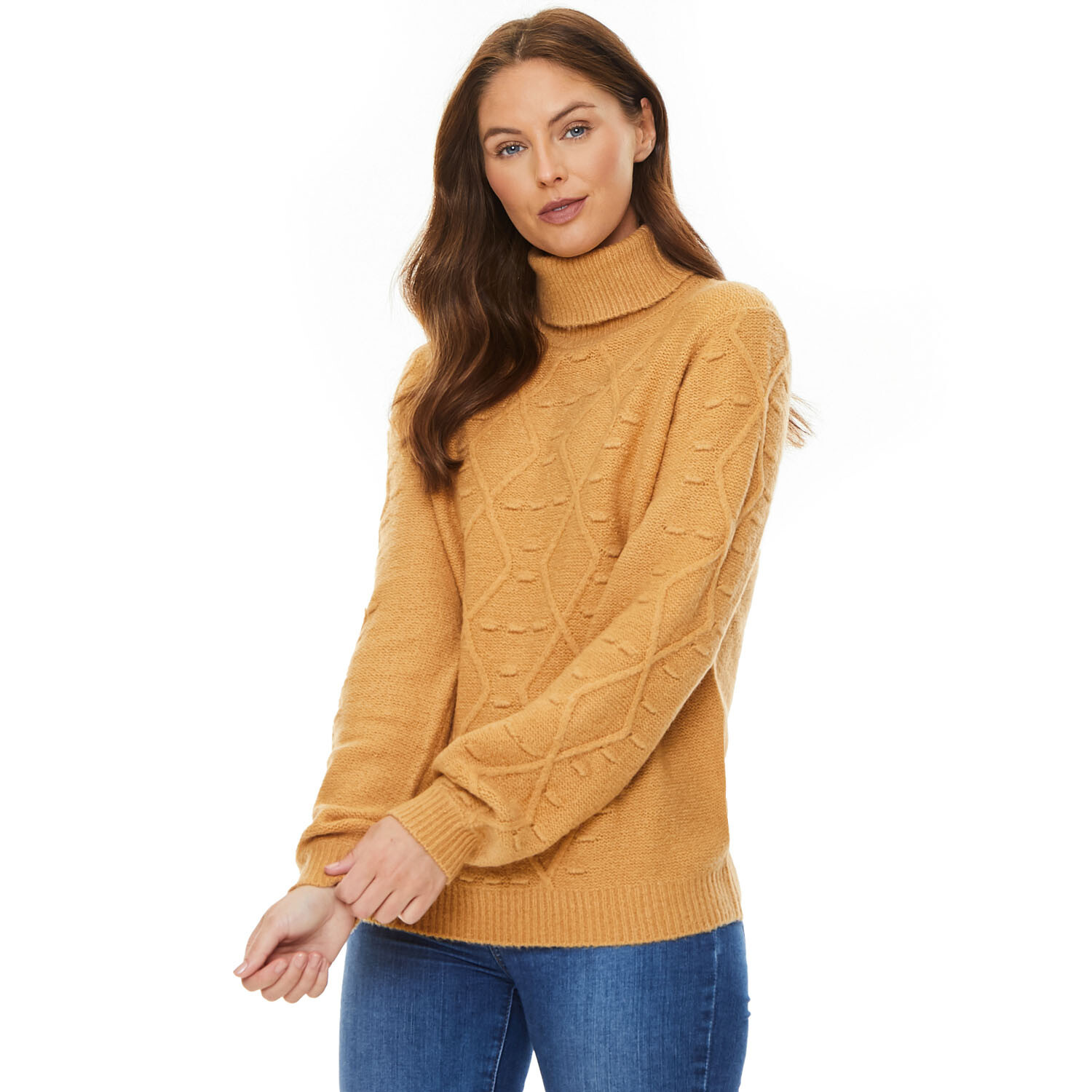 Ladies Knitted Roll Neck Jumper - Porcini / 10 Image 1