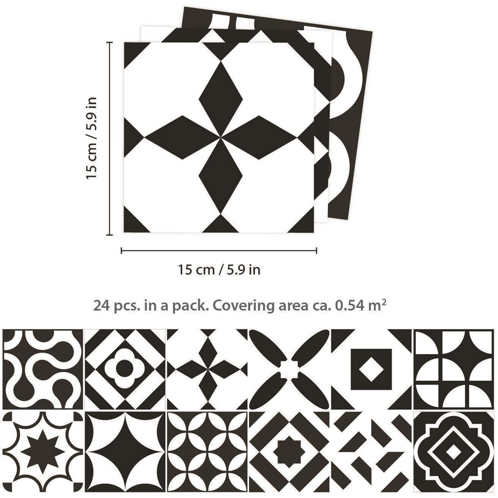Walplus Ross Black and White Tile Sticker 24 Pack Image 6