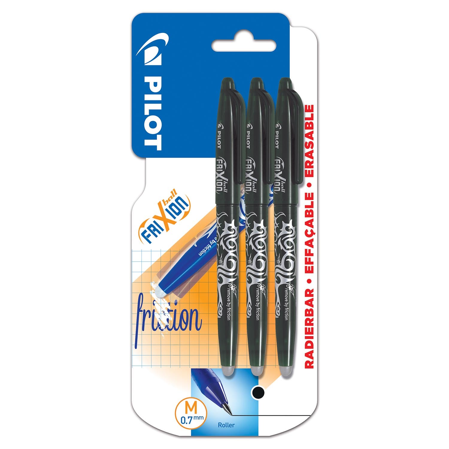 Pilot Frixion Black Ballpoint Pens 3 Pack Image 1