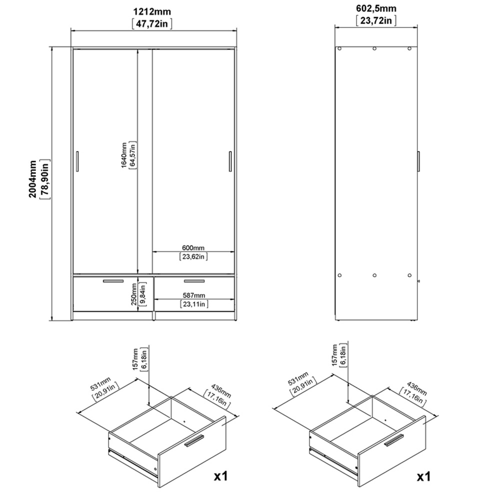 Florence Line 2 Door 2 Drawer White and Jackson Hickory Oak Wardrobe Image 8