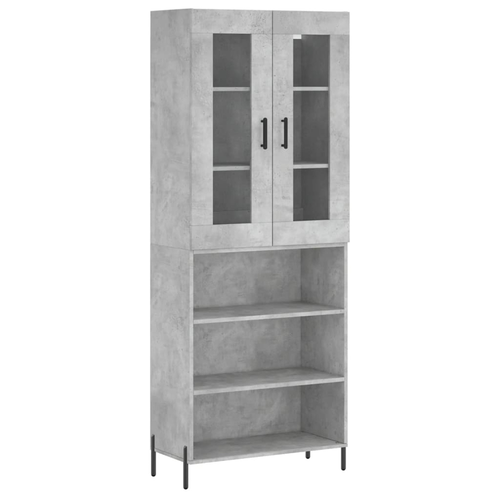 vidaXL 2 Glass Door 3 Shelf Concrete Grey Highboard Image 2