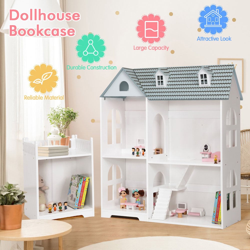 Costway Grey Large Wooden Dolls House Image 4