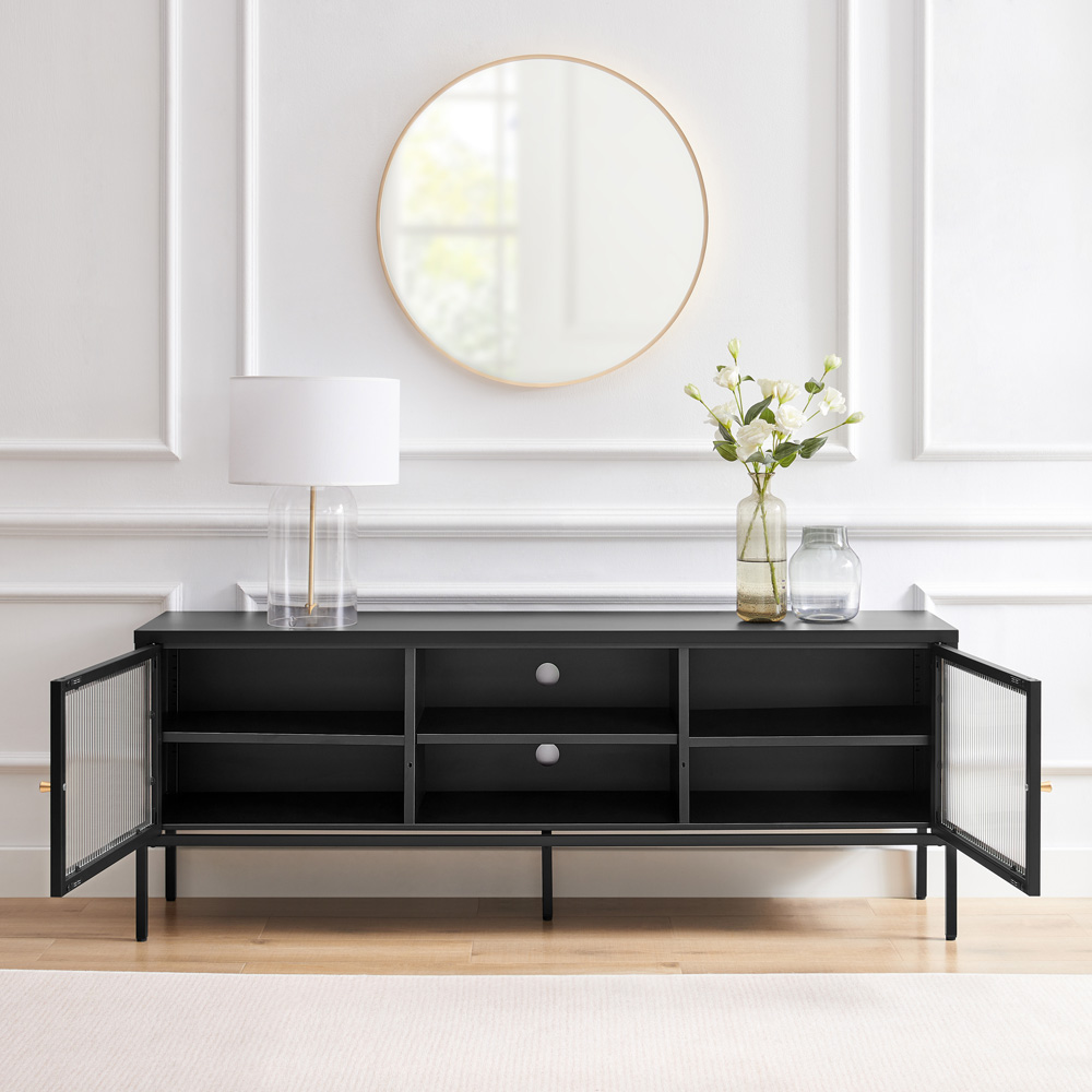 Furniturebox Kaci 2 Door 2 Shelf Black TV Unit Image 6