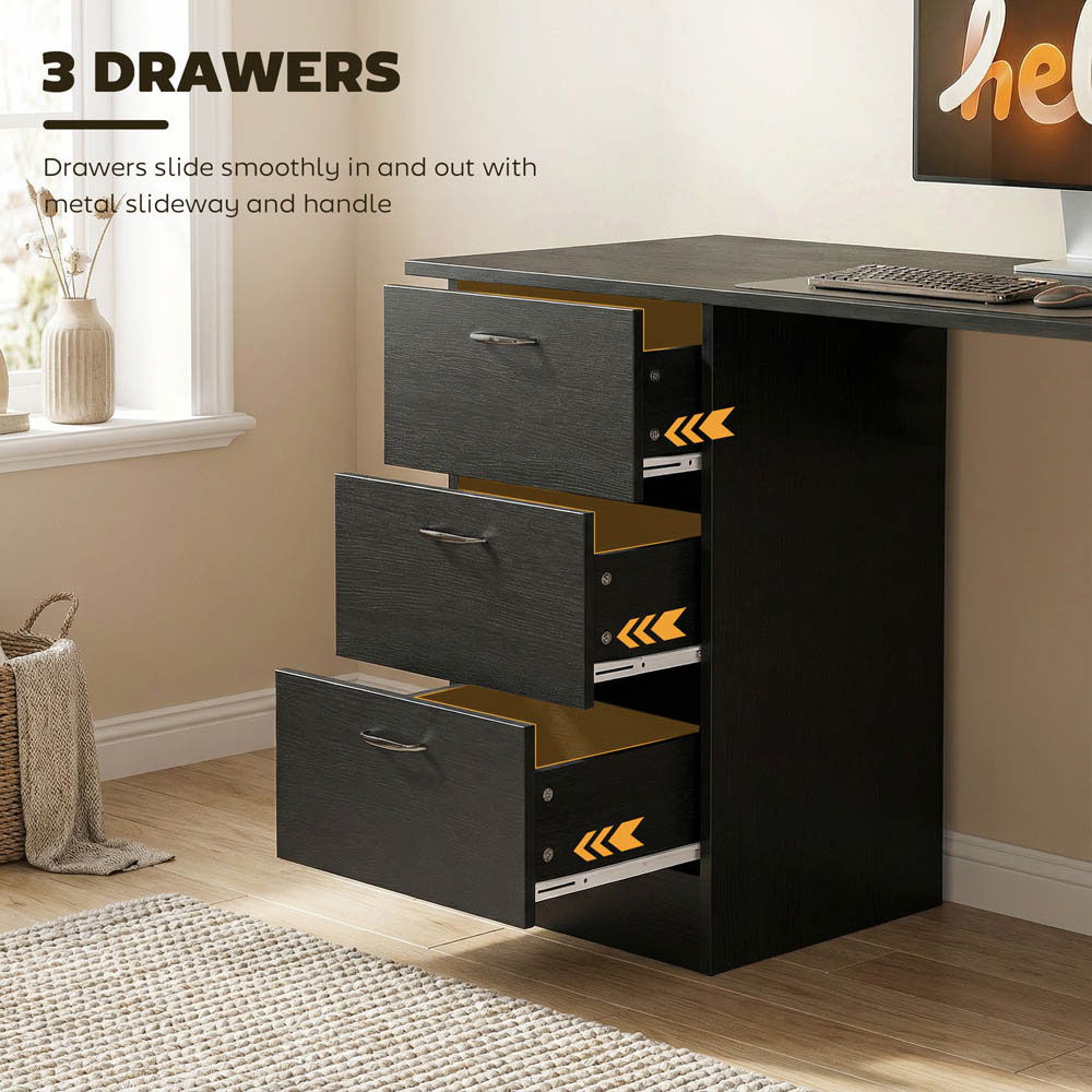 Portland 3 Drawer 3 Shelf Customisable Computer Desk Black Image 8