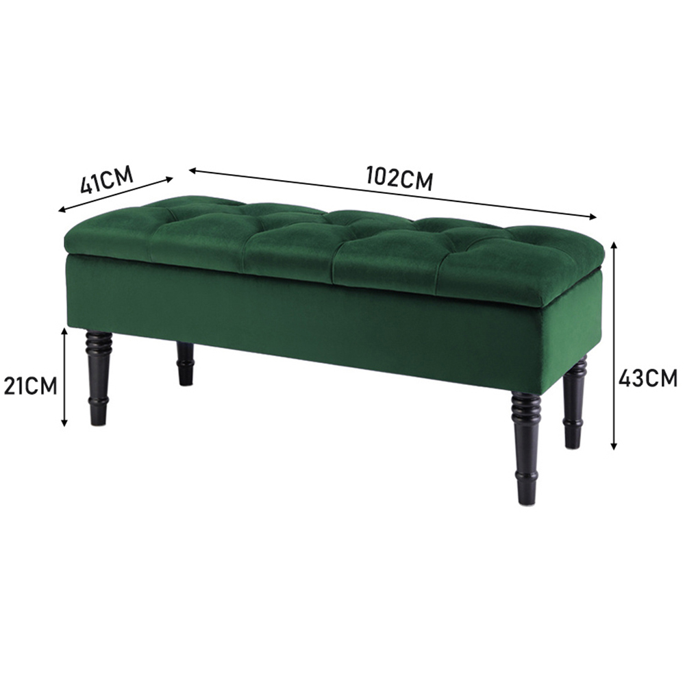 H&O Direct Green Velvet Upholstered Storage Bench Image 3