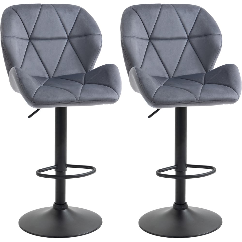 Portland Dark Grey Diamond-Tufted Adjustable Bar Stool Set of 2 Image 2