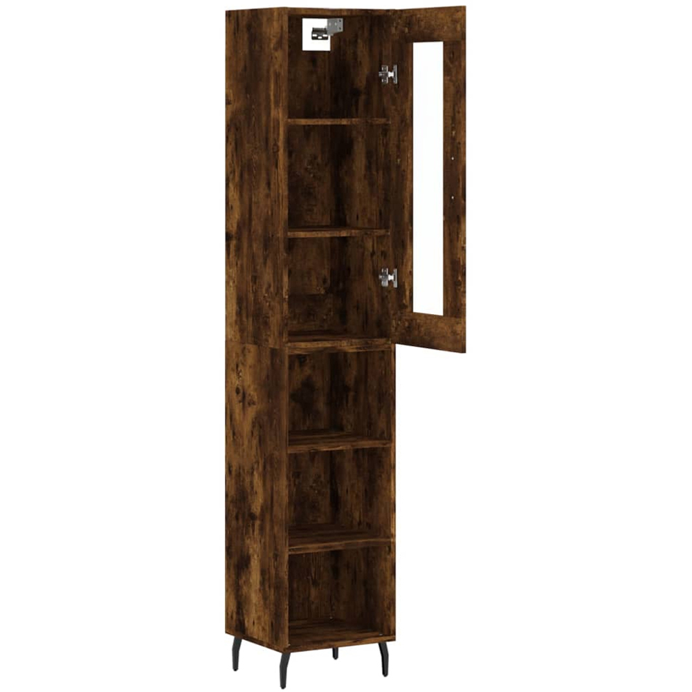 vidaXL Single Glass Door 3 Shelf Smoked Oak Highboard Image 4