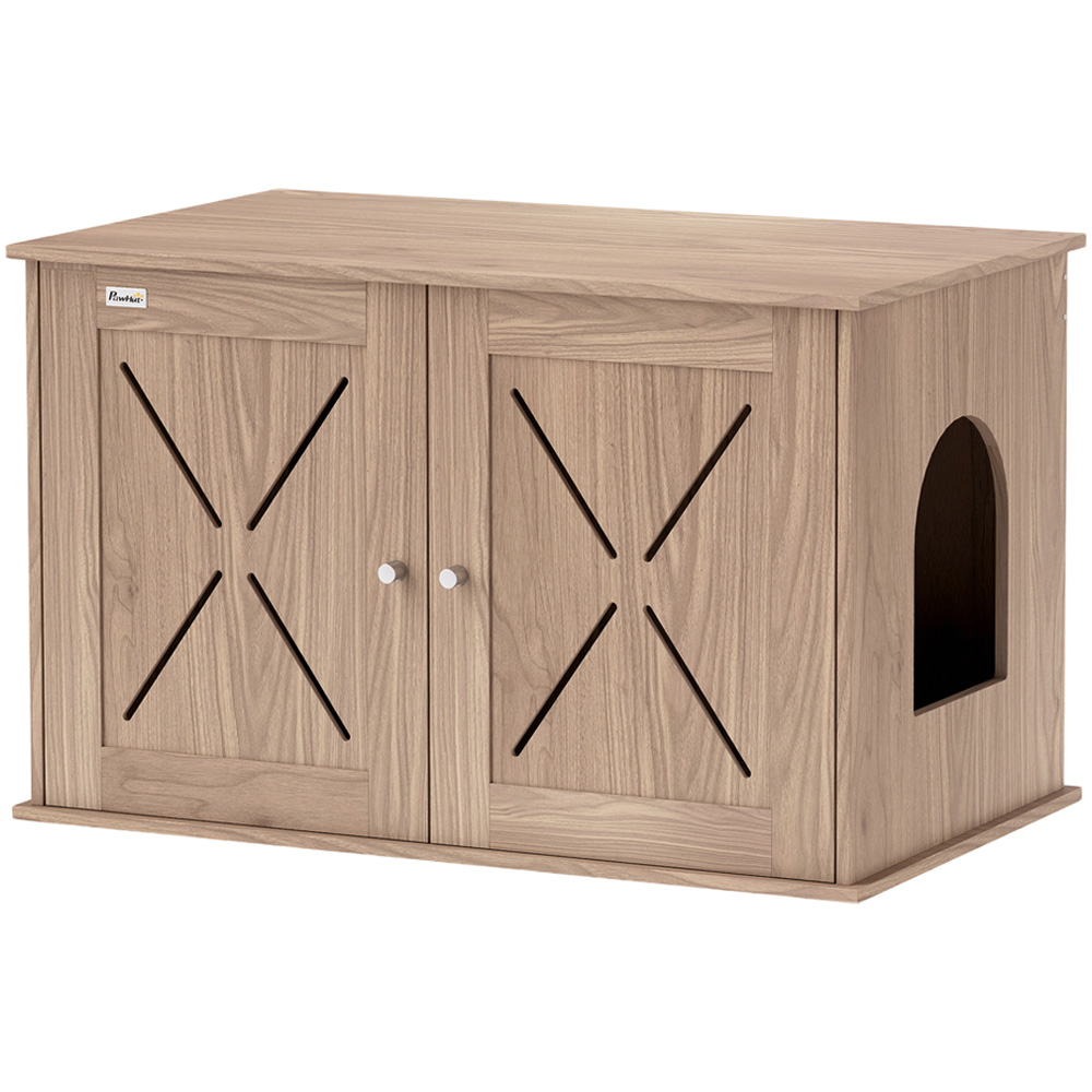 PawHut Walnut Brown Cat Litter Box Enclosure Image 1