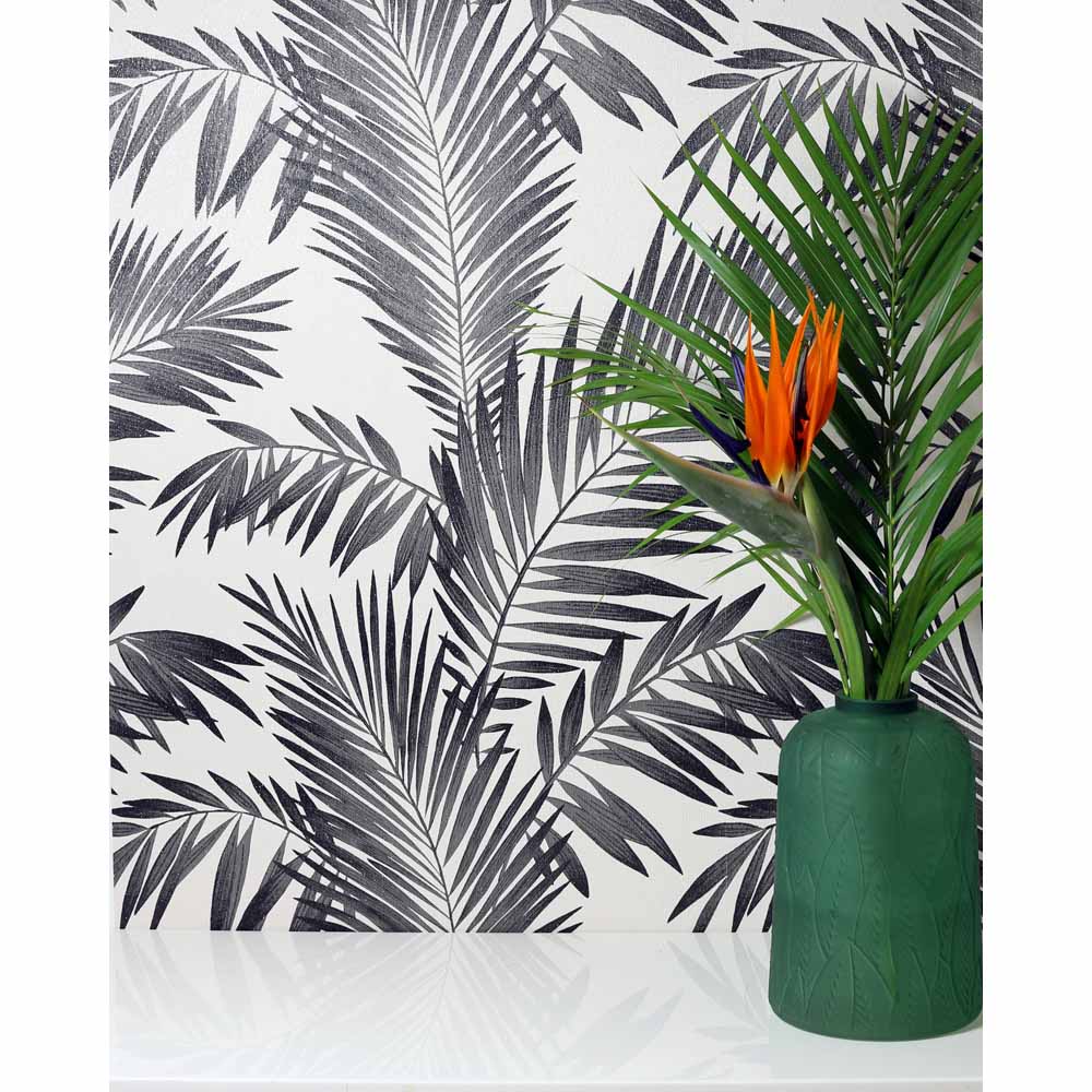 Arthouse Diamond Tropical Palm Wallpaper Mono Image 3