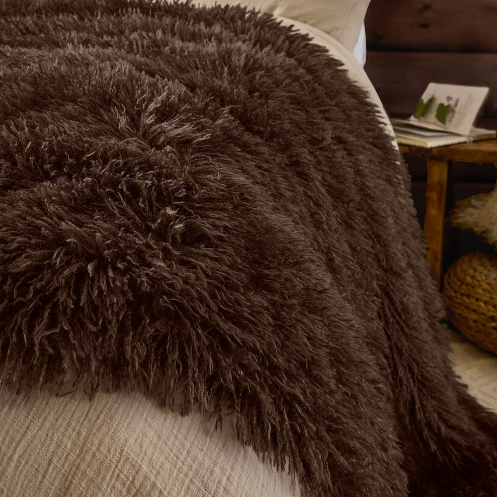 Furn Rowan Chocolate Faux Fur Reversible Throw 130 x 175cm Image 4