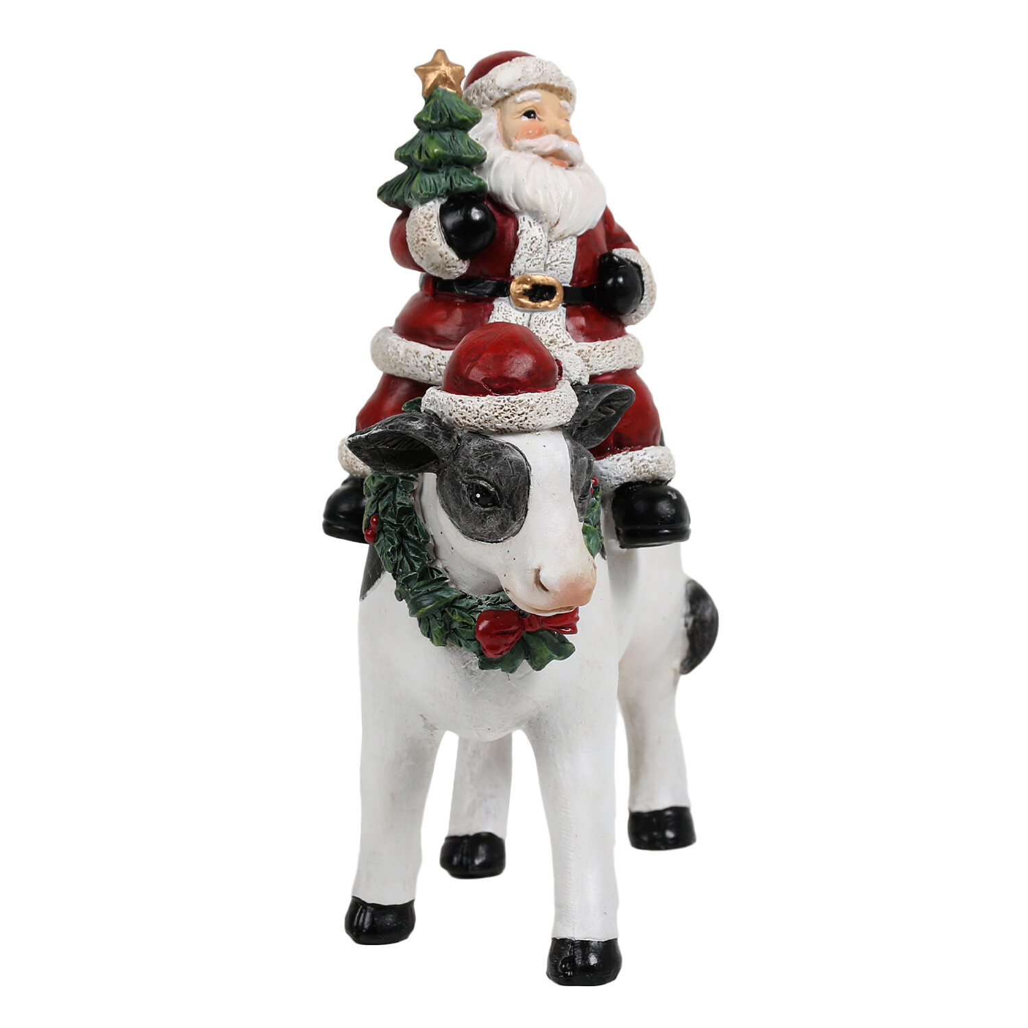 Christmas Santa With Cow Ornament - Red Image 2