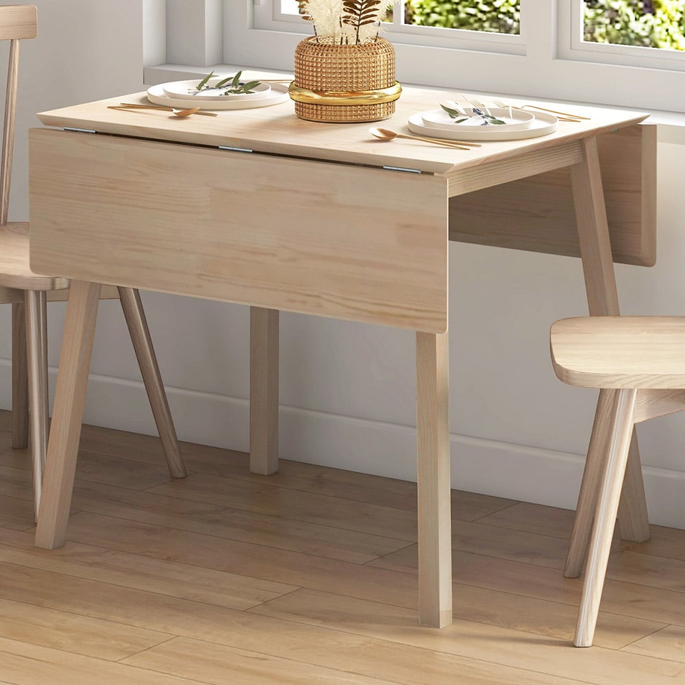 HOMCOM 4 Seater Natural Folding Drop Leaf Dining Table Image 1