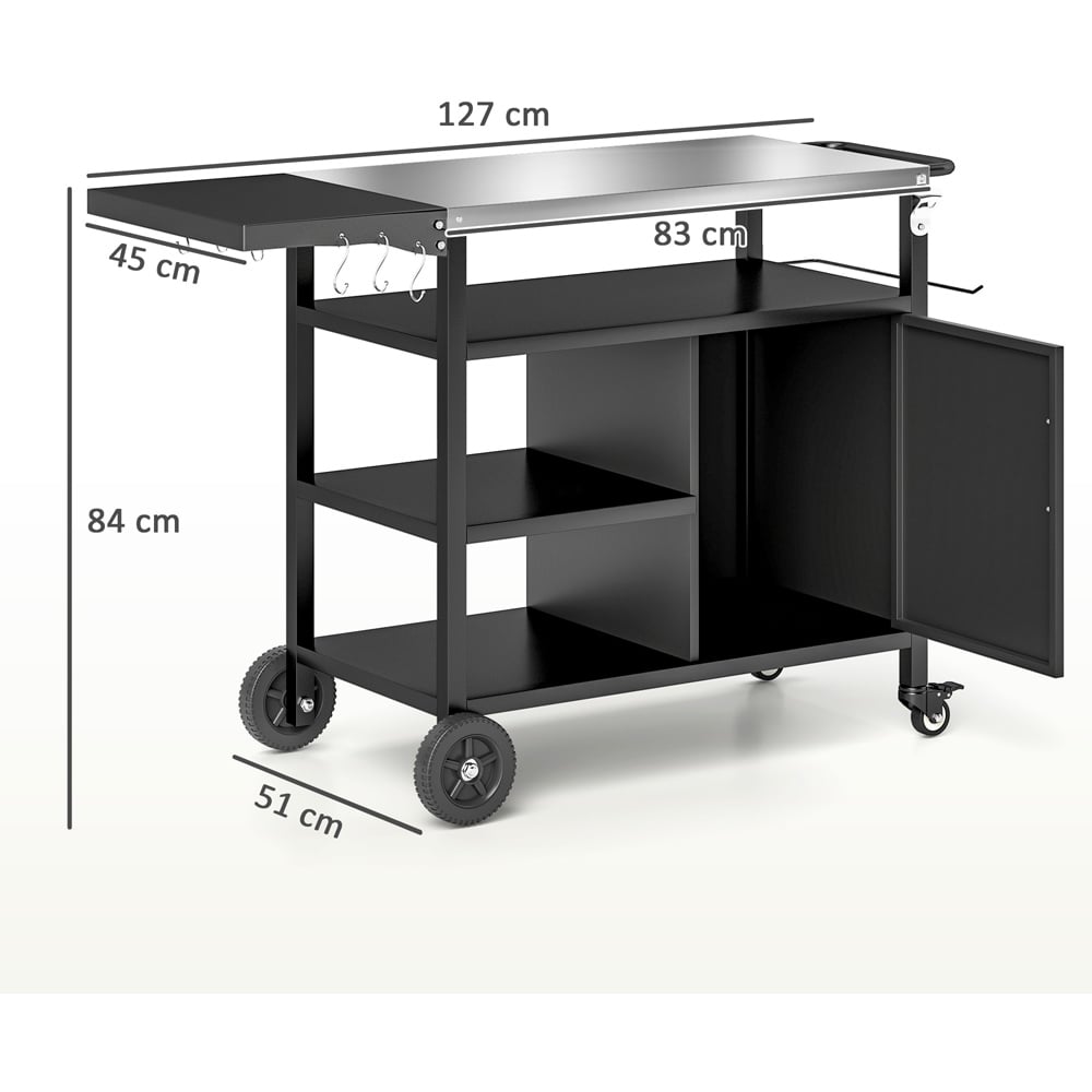 Outsunny Black Stainless Steel Barbeque Trolley with Foldable Side Table Image 9