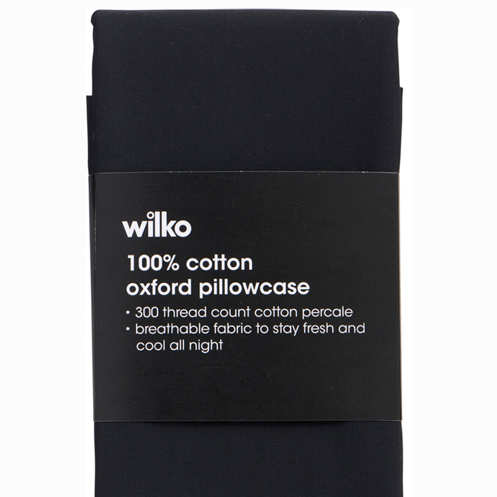 Wilko Best Single Black 300 Thread Count Percale Oxford Pillowcase Image 3