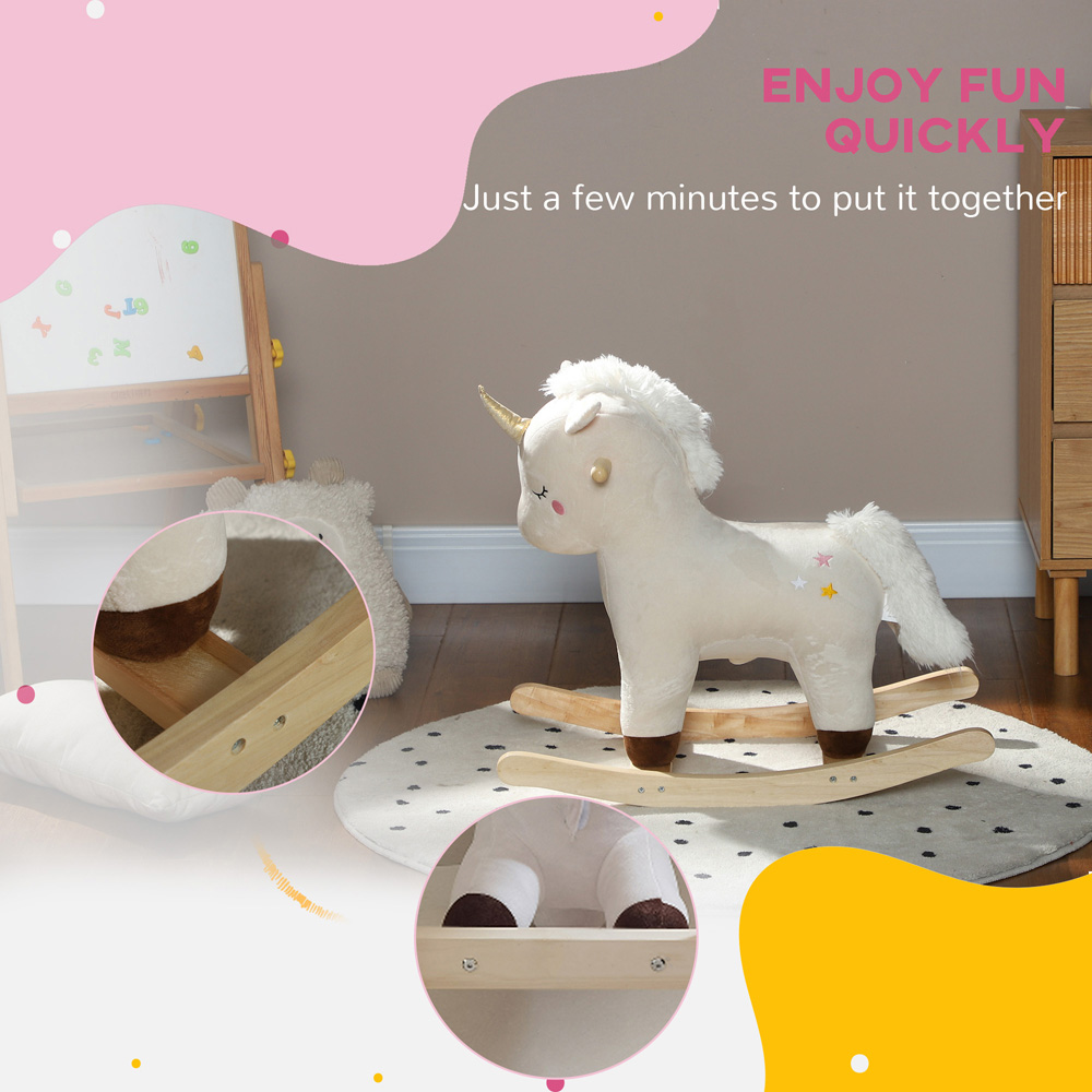 AIYAPLAY White Rocking Horse with Unicorn Design Image 6