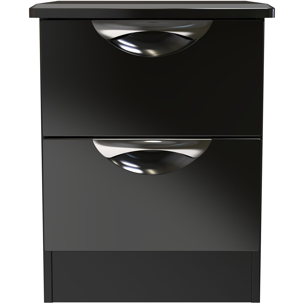 Crowndale Camden 2 Drawer Black Gloss and Black Compact Bedside Cabinet Ready Assembled Image 2