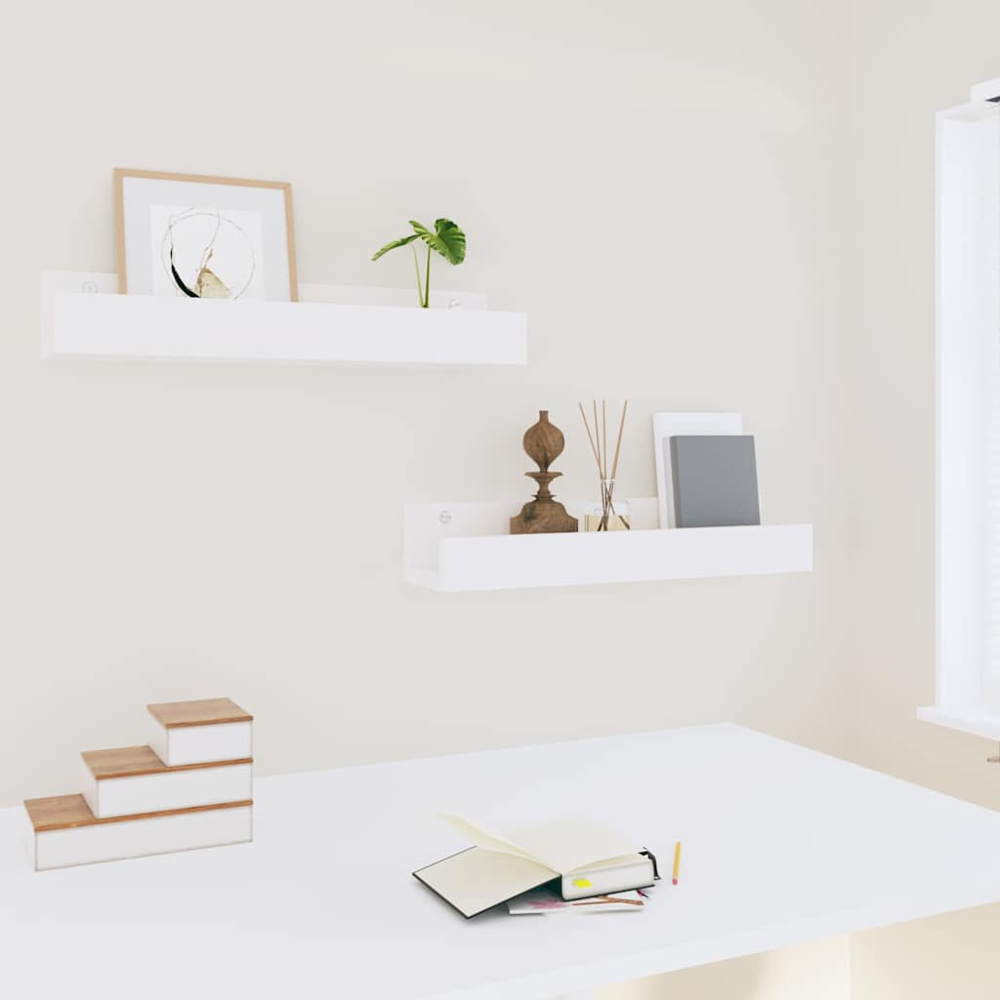 vidaXL 50 x 12 x 9cm Set of 2 White Solid Wood Pine Wall Shelf Image 2