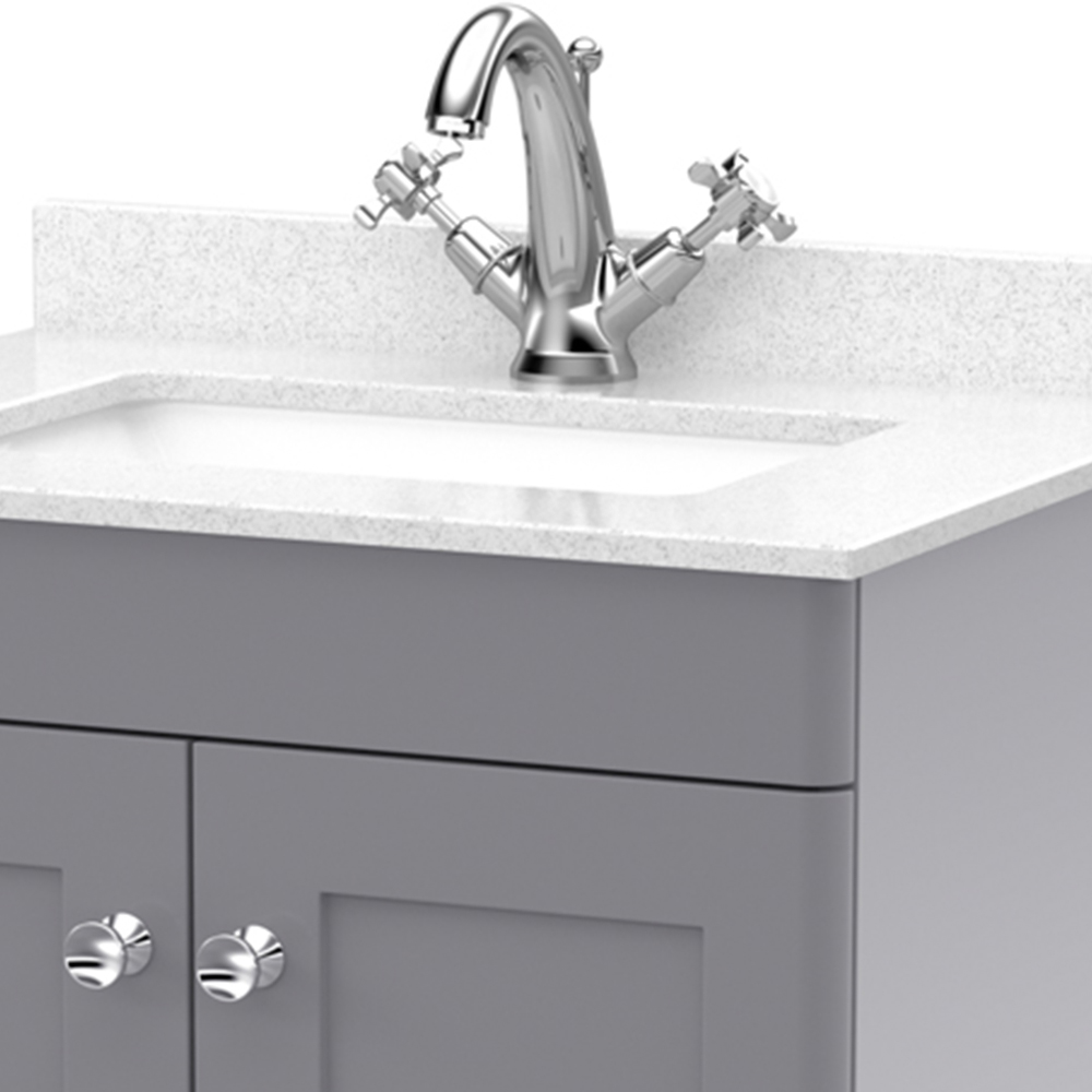 nuie Classique 2 Door Satin Grey Floor Standing Unit and 1 Tap Hole Marble Top Square Basin 600mm Image 2