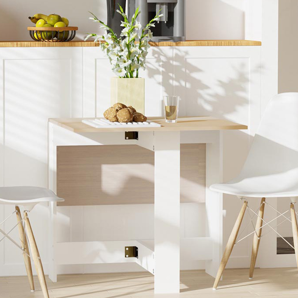 Portland Folding Dining Table Desk and Workstation Oak and White Image 1