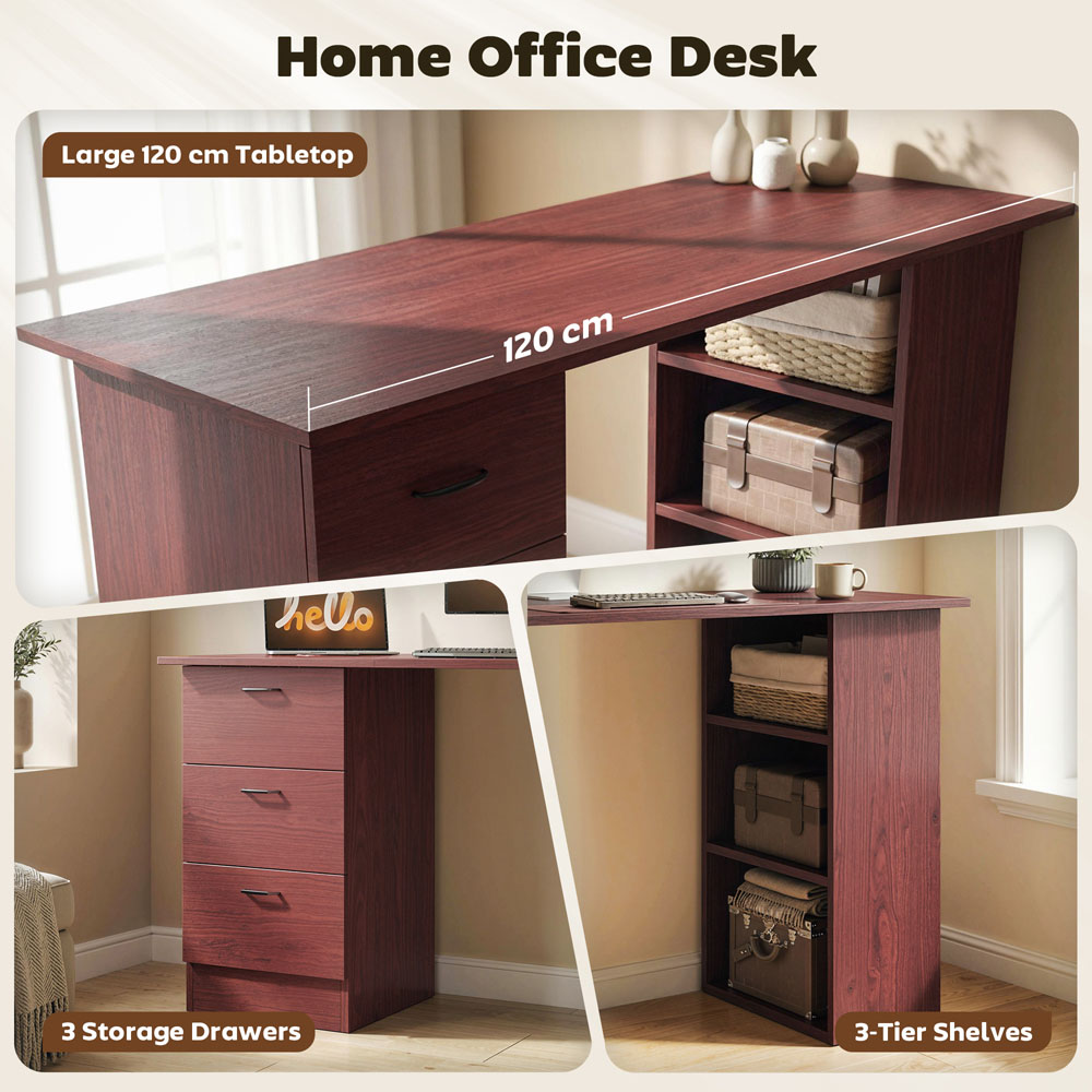 Portland 3 Drawer 3 Shelf Customisable Computer Desk Walnut Image 7