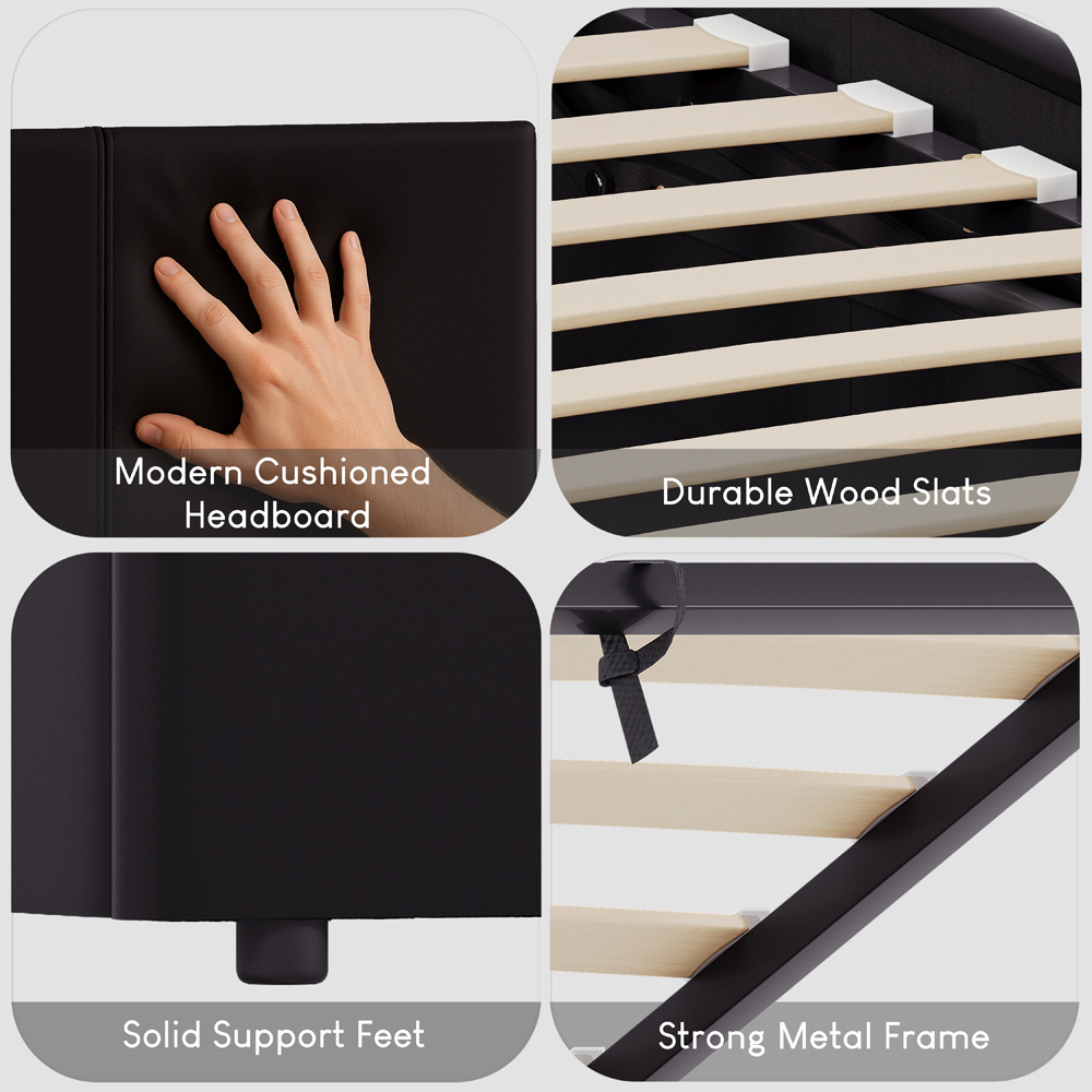 Vida Designs Lisbon Small Double Black Faux Leather Ottoman Bed Frame Image 6