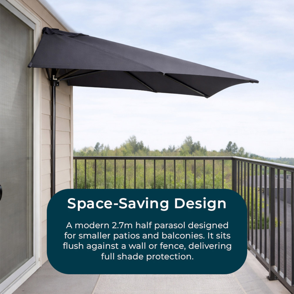 Jack Stonehouse Dark Grey Halfround Parasol 2.7m Image 4