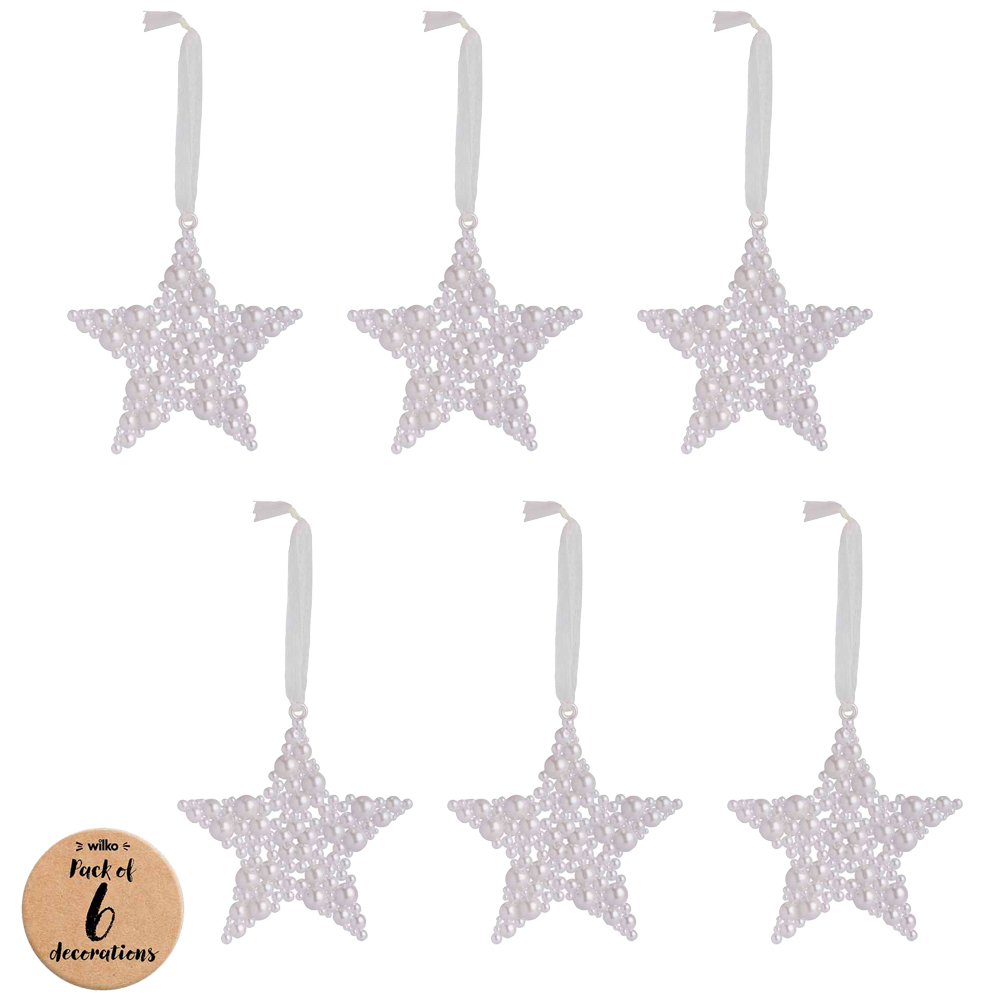 Wilko Glitters Pearly Star Decoration 6 Pack Image 1