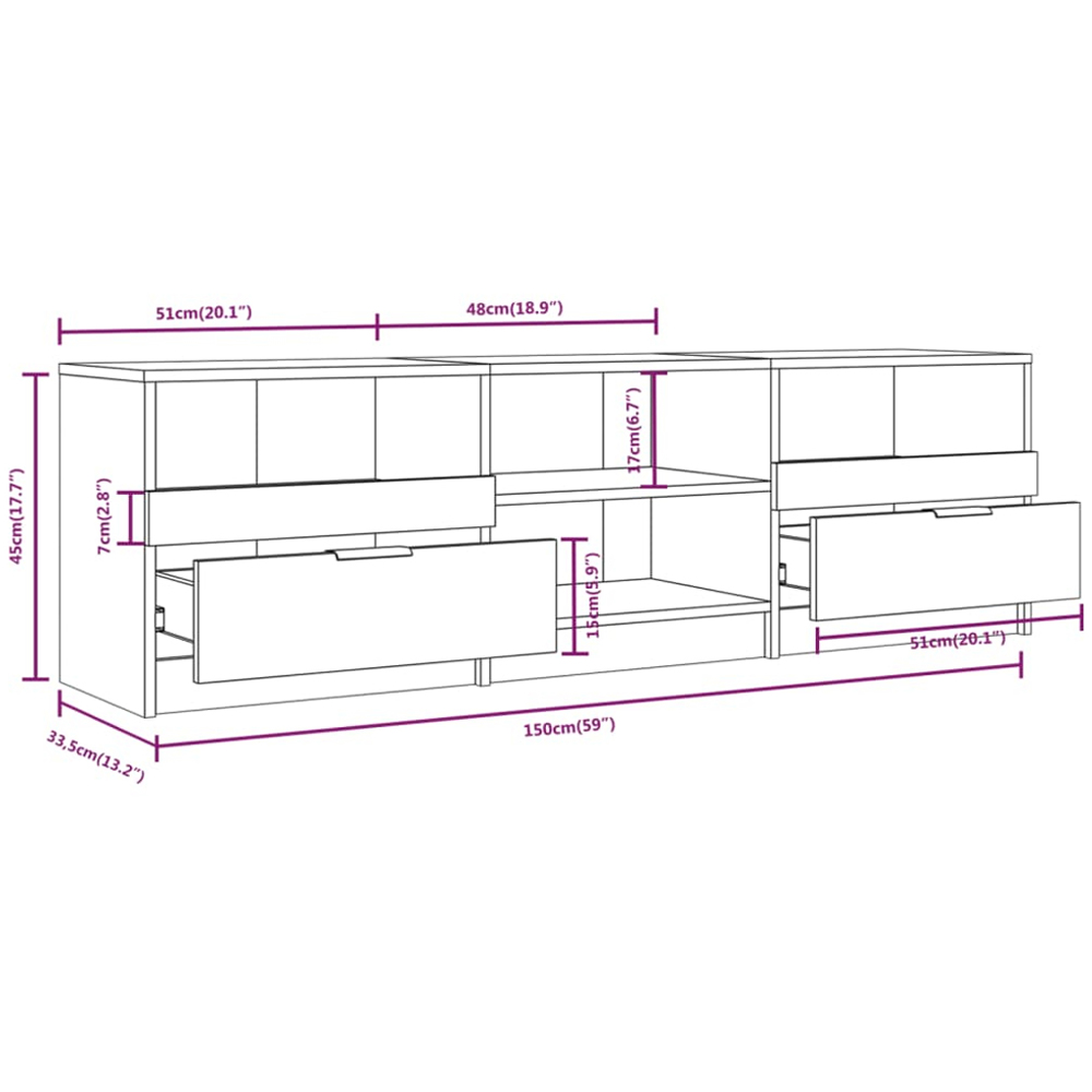 vidaXL 2 Drawer 4 Shelf White TV Cabinet Image 7