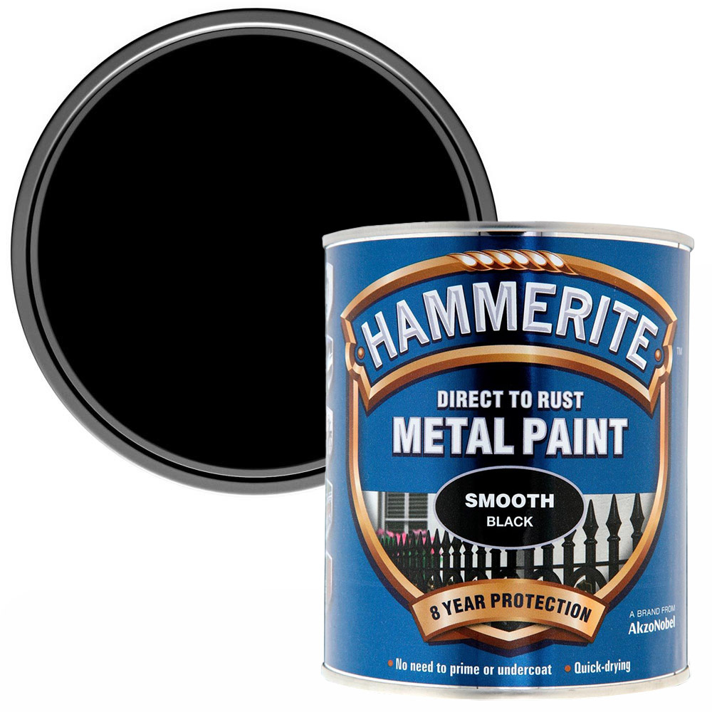 Hammerite Direct to Rust Black Smooth Metal Paint 750ml Image 1