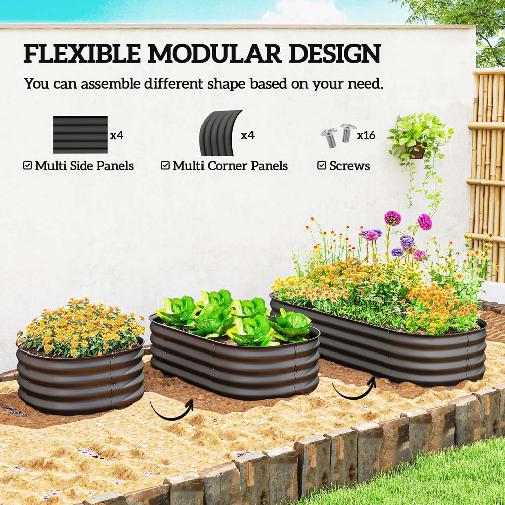 Outsunny Dark Grey Galvanised Steel Raised Garden Bed Planter with Safety Edging 62 x 150cm Image 4