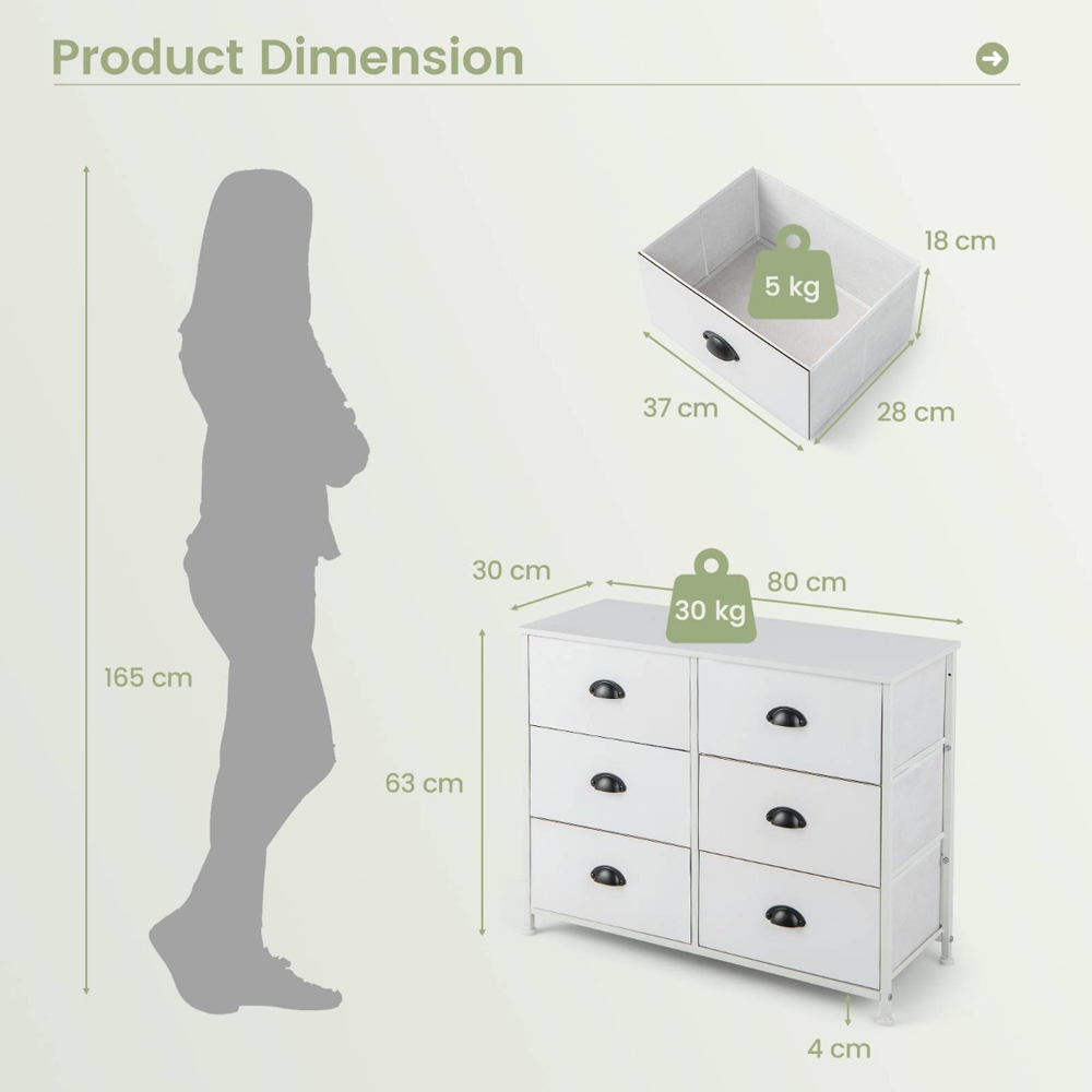 Costway 6 Drawer Rustic White Chest of Drawers Image 9