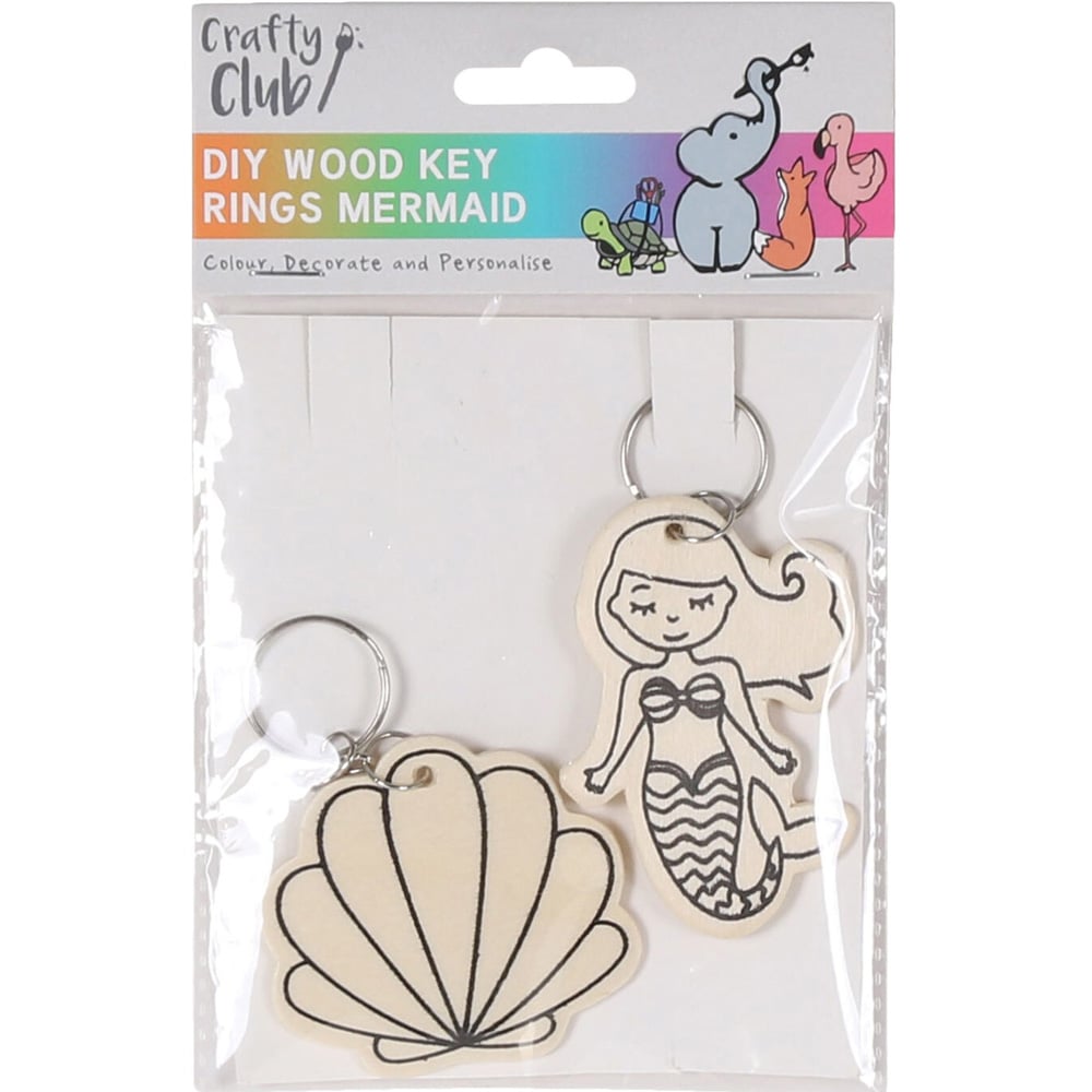 Art Studio DIY Wood Key Rings - Wood / Mermaid Image