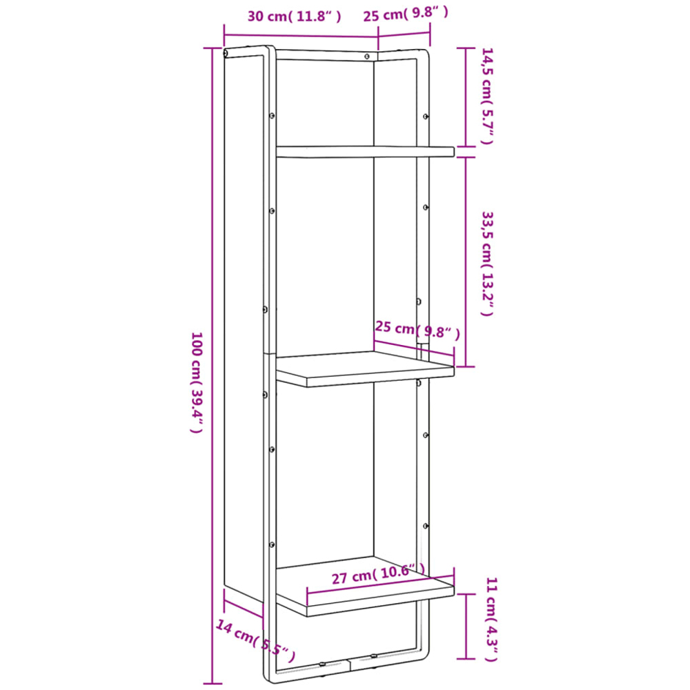 vidaXL 3-Tier Smoked Oak Wall Shelf Set of 2 Image 7