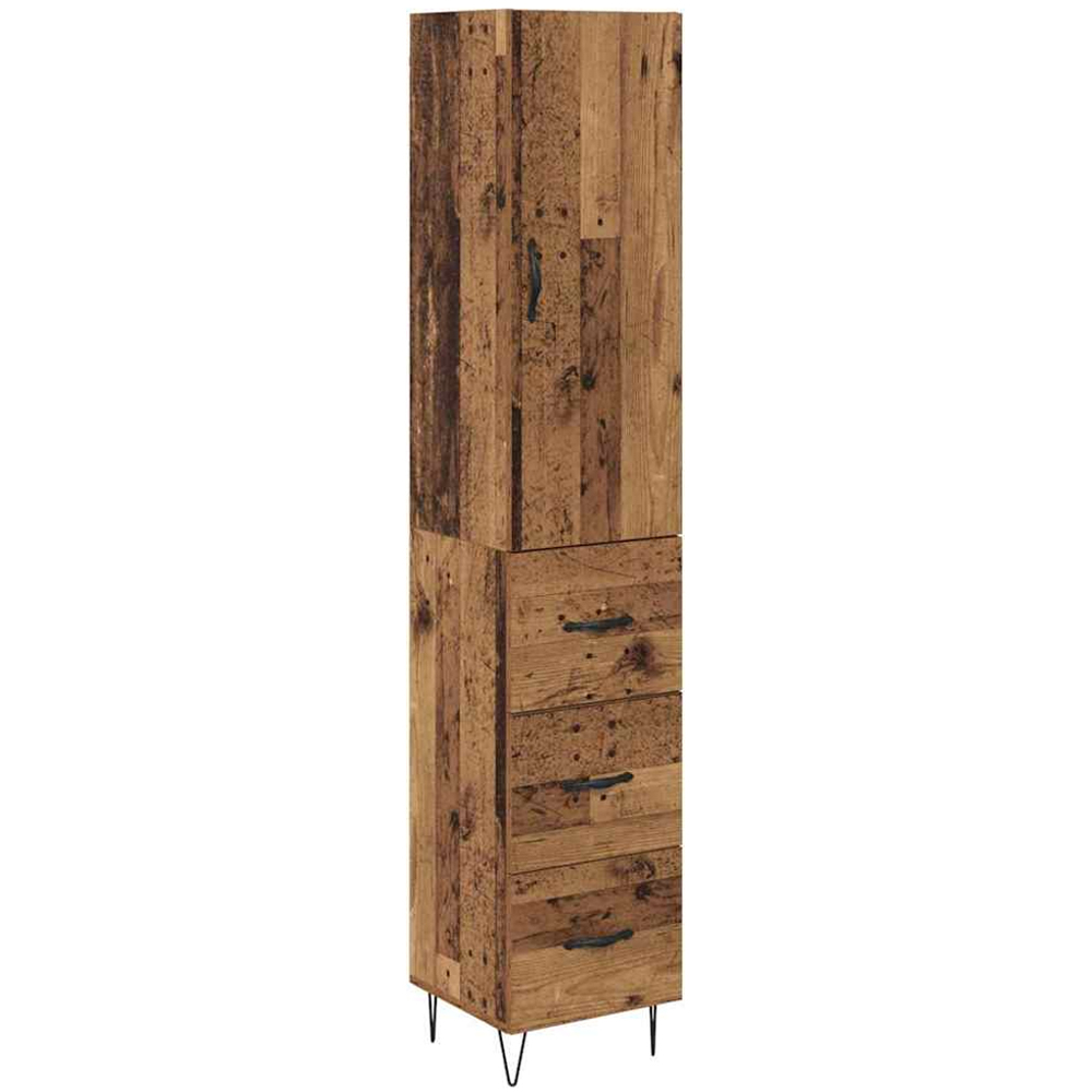 vidaXL Single Door 3 Drawer Old Wood Tall Slim Highboard Image 2