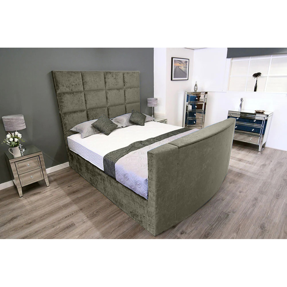 Eleganza Home Lurvi Double Grey Plush TV Bed Frame with Headboard and Footboard Image 3