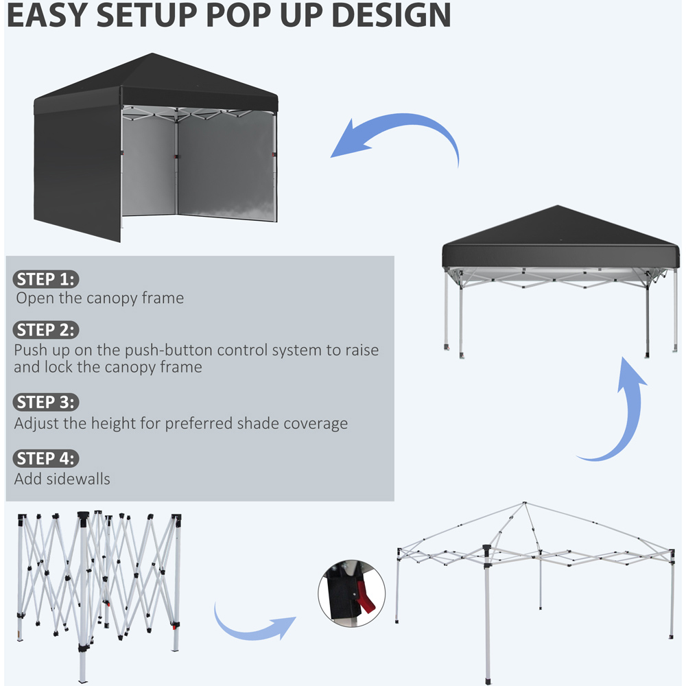 Outsunny 3 x 3m Black Steel Frame Pop Up Gazebo with 2 Side Panels Image 6