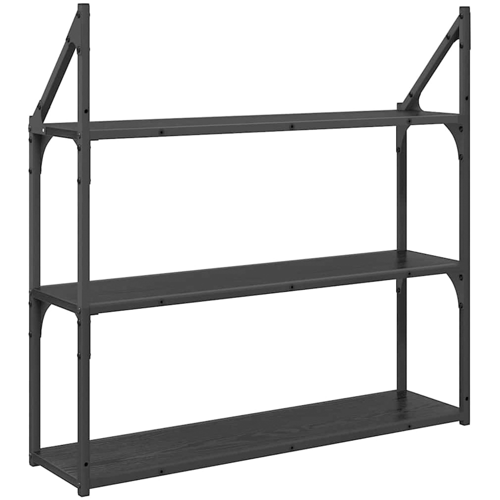 vidaXL 80cm 3 Shelf Black Oak Wall Shelf Image 6