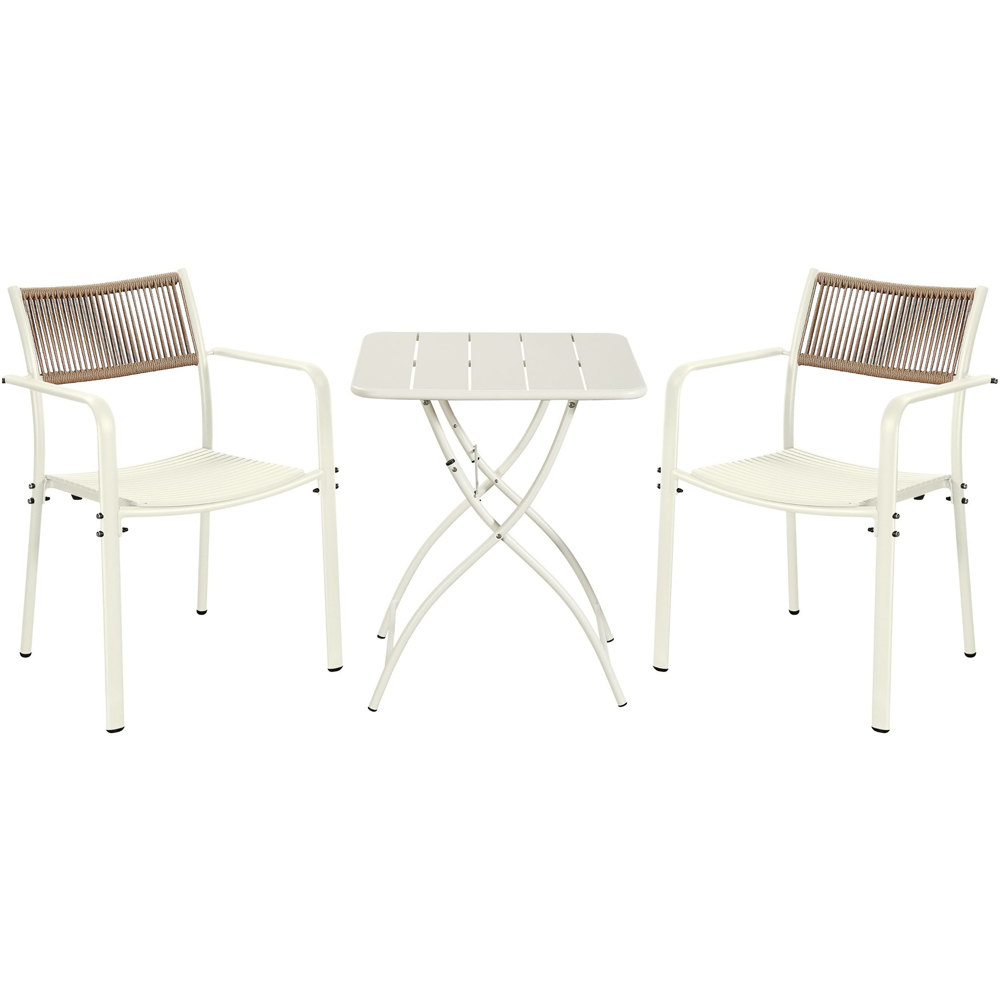 Core Products 2 Seater White Rope Back Effect Square Metal Foldable Table Garden Bistro Set Image 2