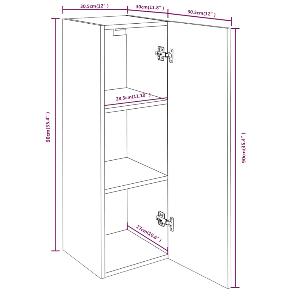 vidaXL Single Door Smoked Oak Wall Mounted TV Cabinet Set of 4 Image 7